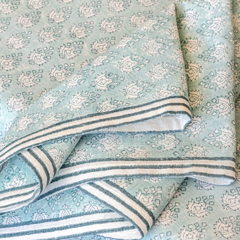 over&back Hand-Blocked Napkins, Set of 4, Blue Leaf