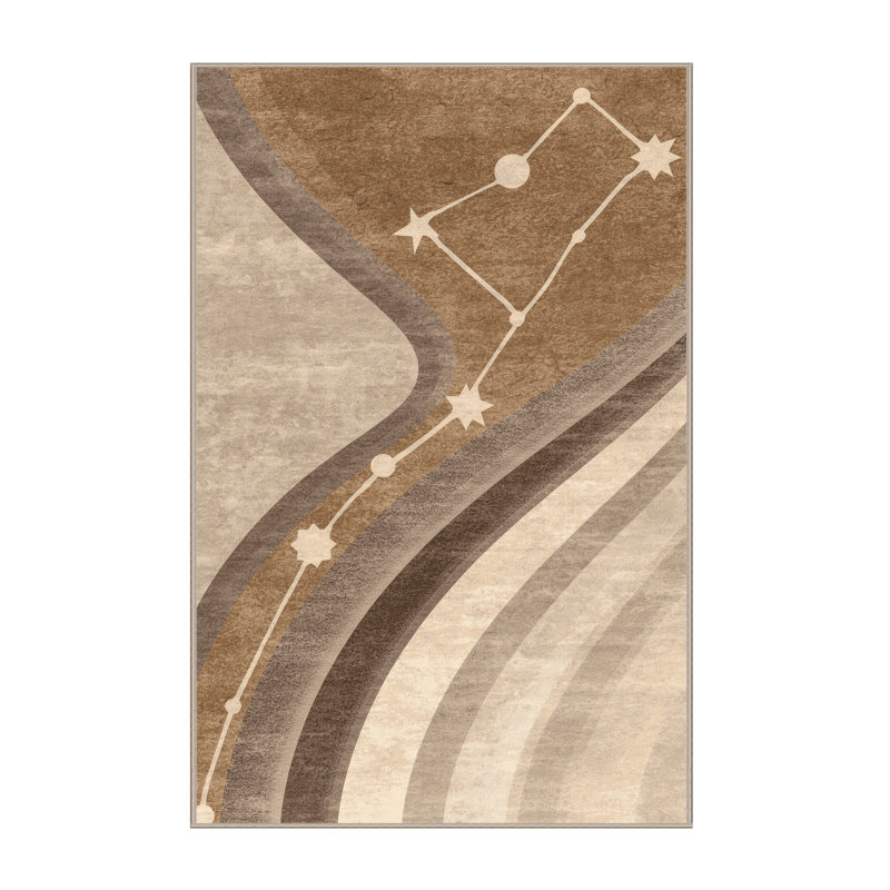 Tapis à motif arc lavable à la machine en brun - beige, 8 x 10