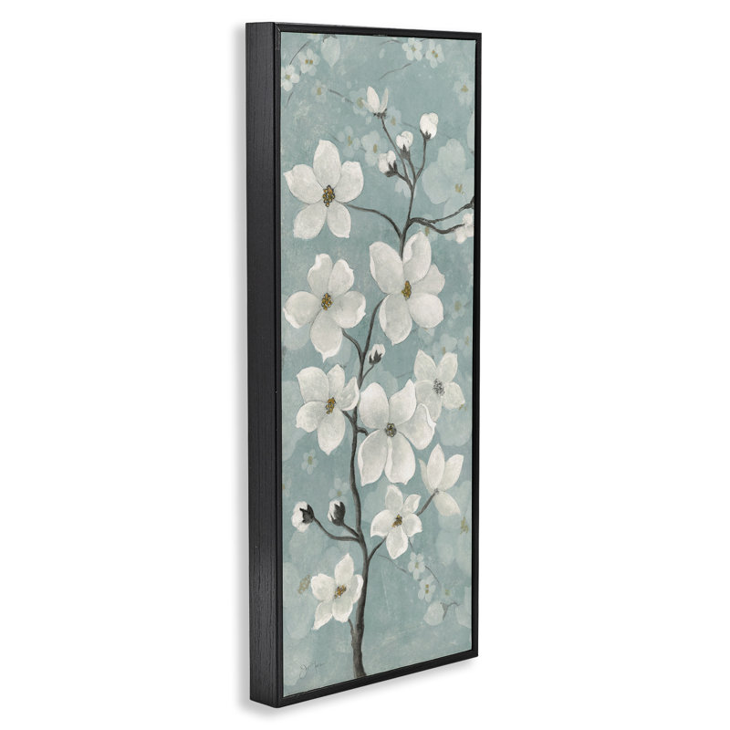 Fleur de pommier sur giclée verte encadrée, design par Janet Tava, H 24 po x l 10 po, Giclée encadrée noir minuit