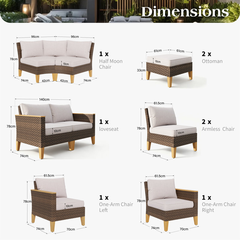 All Weather Wicker/Rattan 10 - Person Seating Group with Cushions, Beige