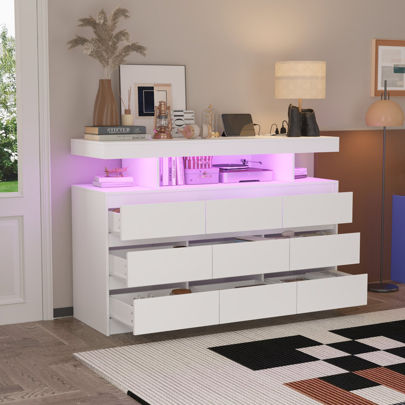 9-Drawer Dresser With Power Outlets And Adjustable Lights
