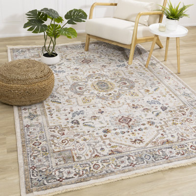 Tapis à bordure intérieur classique, élégant, de 8 pi x 10 pi (7 pi 10 po x 10 pi 2 po), bleu crème, classique / traditionnel - salon, chambre à coucher, salle à manger et cuisine