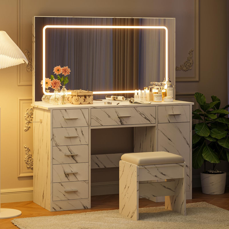 Ensemble de coiffeuse avec miroir et lumières, ensemble de coiffeuse moderne avec miroir et lumières