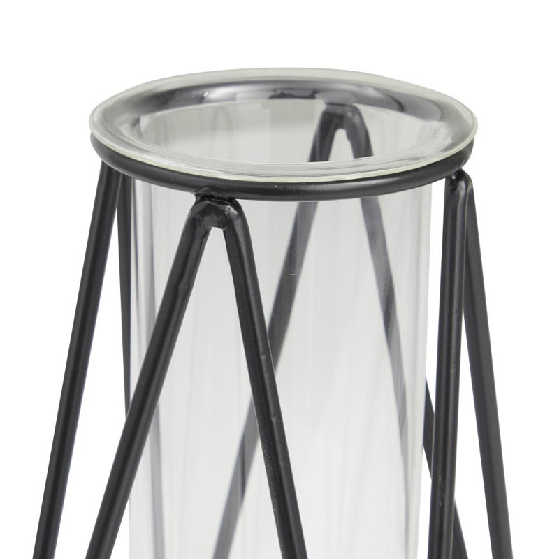 Black Latony 2 Piece Metal Geometric Tube Decorative Table Vase Set