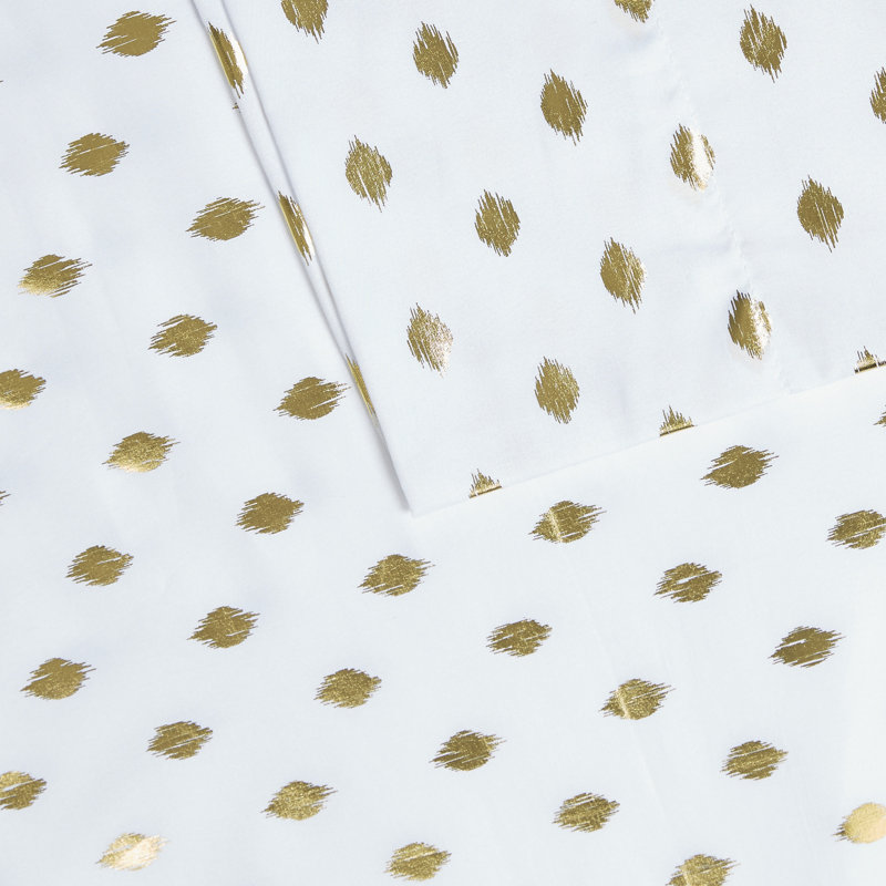Metallic Polka Dot Printed Sheet Set, White/Gold, Full Sheet Set + 1 Fitted Sheet + 2 Pillowcases