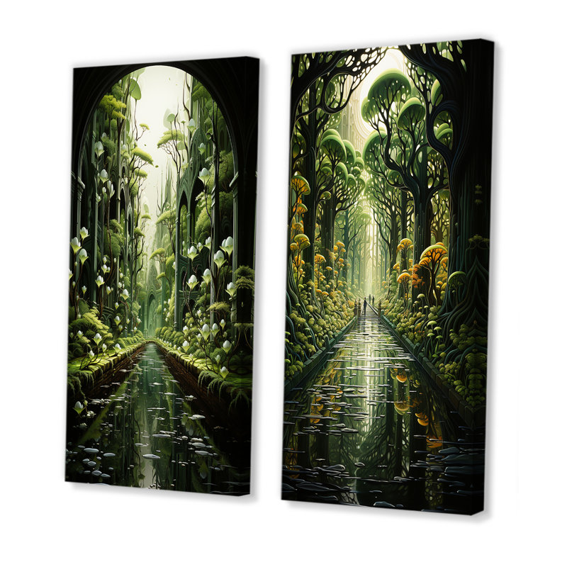 «Sureal Path To Whimsical Wilderness - surréalisme, ensemble de 2 reproductions d'art mural, Toile tendue, H 32 po x l 33 po