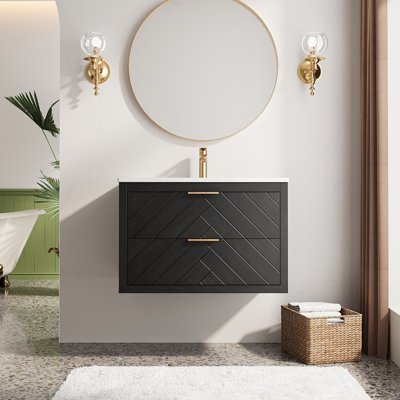 Wall Mounted & Floating Single Vanity with Ceramic Sink
