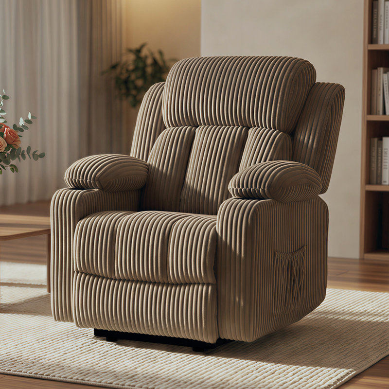 Fauteuil inclinable Power Lift avec inclinaison infinie, chaleur et massage, Velours côtelé kaki