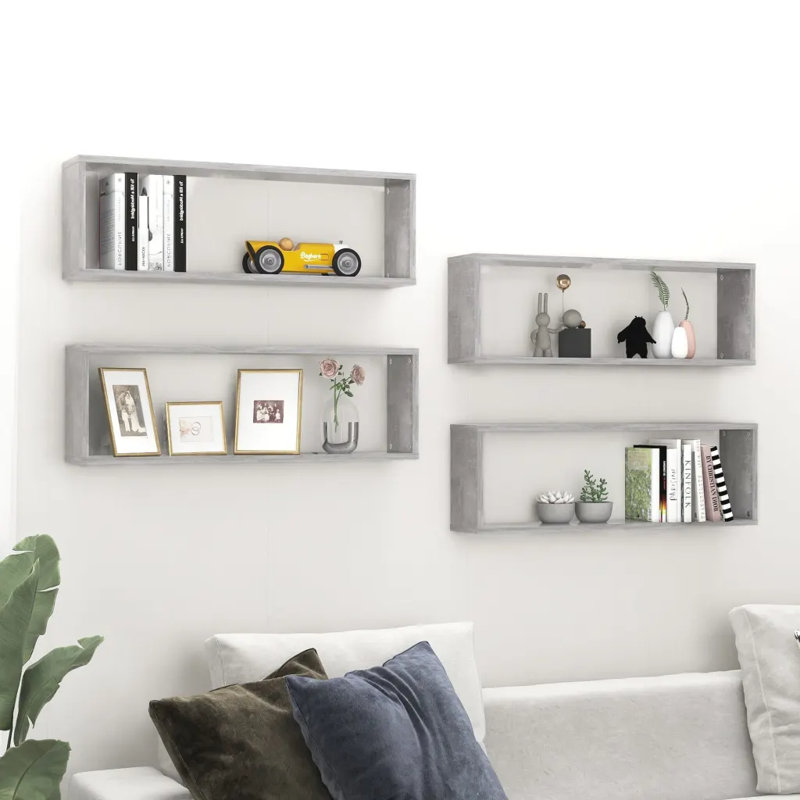 Aybree 4 Piece, 26.5cm H x 80cm W x 15cm D, Concrete Grey