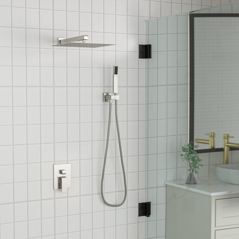 Système de douche à pluie à pression équilibrée 10 "avec douchette à main, Argent argent