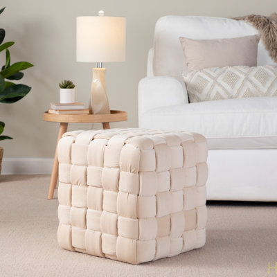 Square Braided 16" Ottoman In  Velvet Contemporary Design, Foam Padding, Stylish Living Room Accent Piece