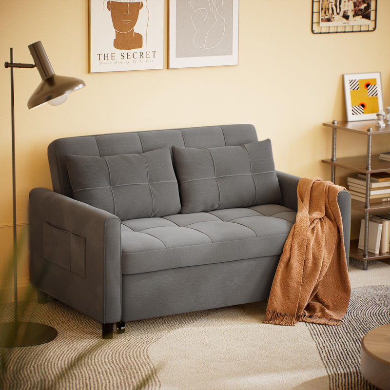 Canapé-lit inclinable de 52,3 po: conception convertible escamotable et dossier réglable, Lin gris foncé