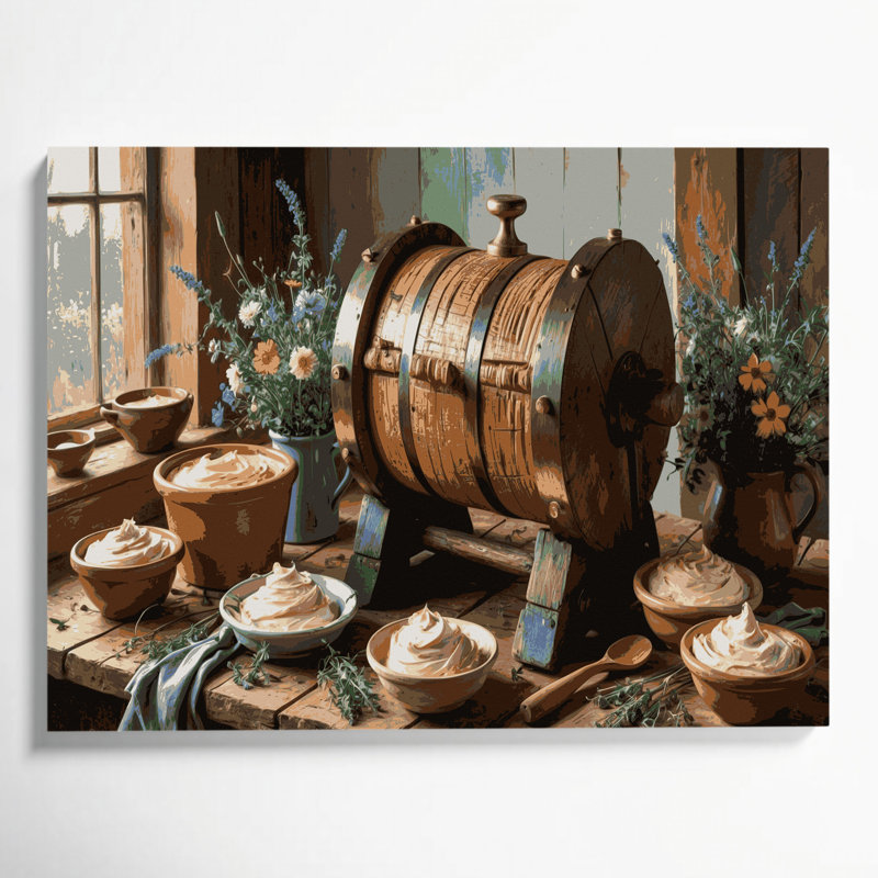 «Farm Butter Churns», art mural sur toile brun, H 20 po x l 24 po