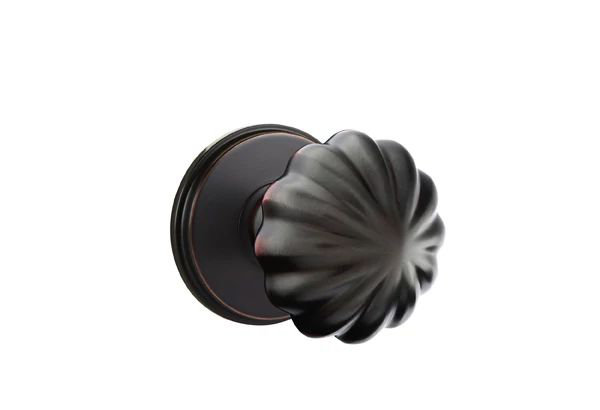 Ensemble de mortaise intérieure Emtek avec rosette Watford et bouton Melon (droit), Bronze frotté à l'huile