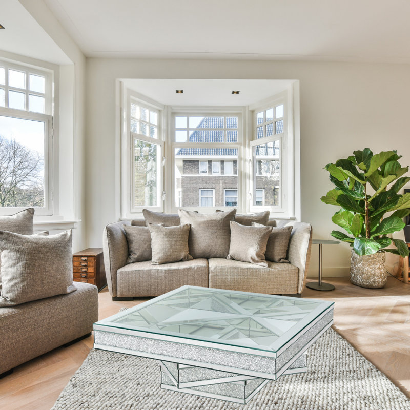 Coffee Table 40" Square In Clear Mirror Ken Design