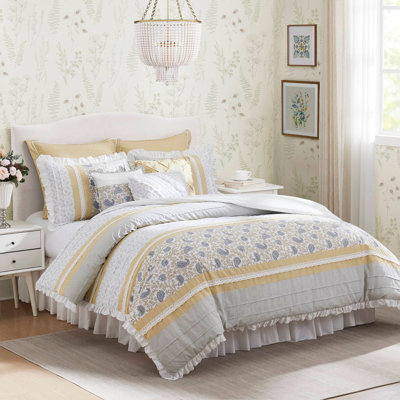 9 Piece Cotton Percale Comforter Set Yellow Cal King