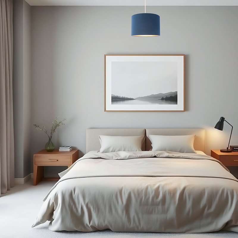 Sleek Lamp Shade In Linen Fabric With Bronze Resin Inner By, Navy