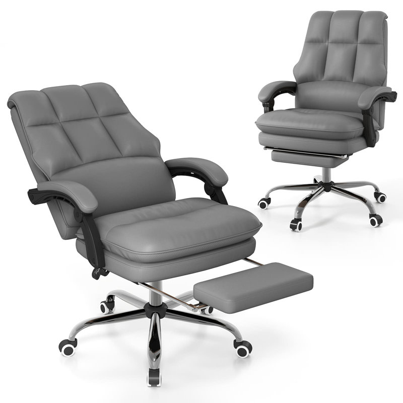 Ergonomic Office Chair PU Leather Computer Chair W/Swivel Seat, Gray