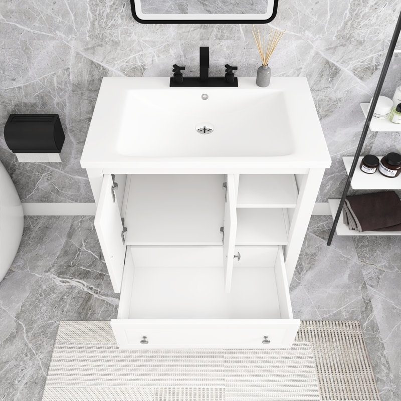 Meuble-lavabo autoportant 30 po blanc avec lavabo en céramique, Blanc