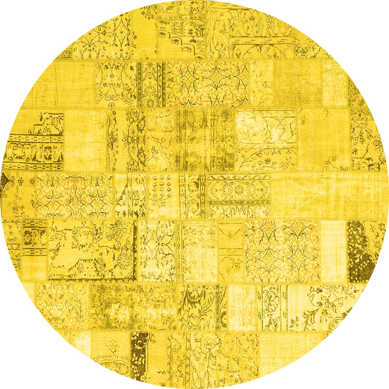 Tapis contemporains jaunes lavables à la machine 2872, Rond 8 pi