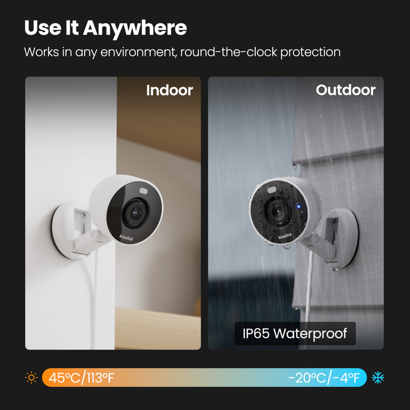 Caméra de sécurité 2K intérieure / extérieure, caméra pour animal de compagnie, moniteur pour bébé, support magnétique, détection d'intelligence artificielle, vision nocturne couleur, rangement SD et nuage, fonctionne avec Alexa, câble très long de 10 pi