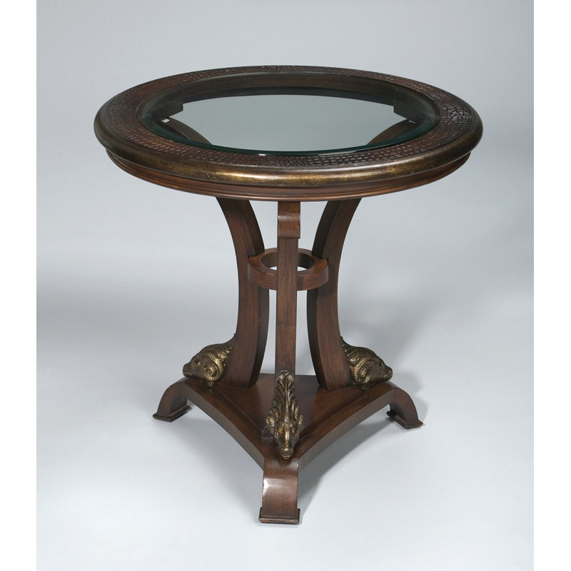 End Table, Dark Brown with Gold Accents