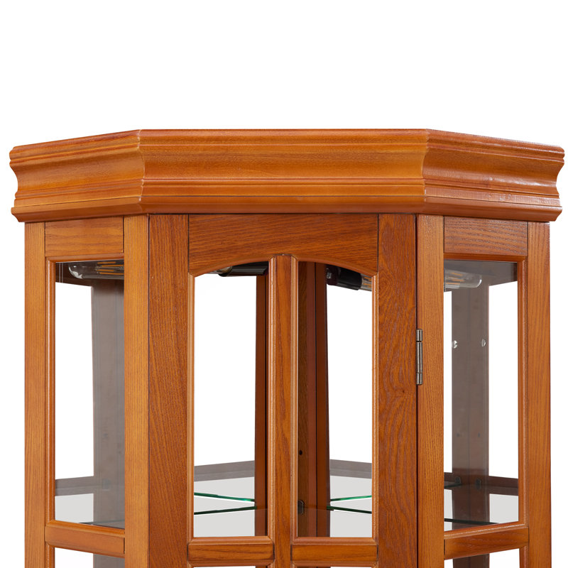 Vitrine de coin avec 5 tablettes et système d'éclairage, chêne (ampoule E26 non incluse)