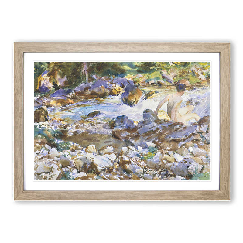 Mountain Stream by John Singer Sargent - Picture Frame Painting, Oak Framed, 27cm H x 36cm W x 2cm D
