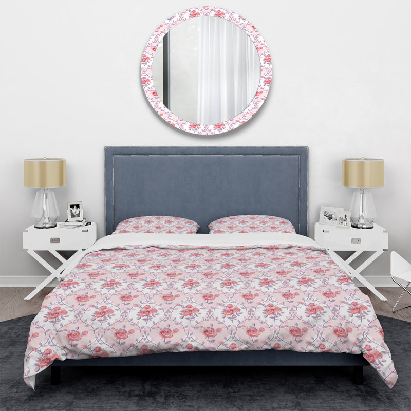 Damas rose - ensemble de housse de couette abstrait - microfibre de polyester