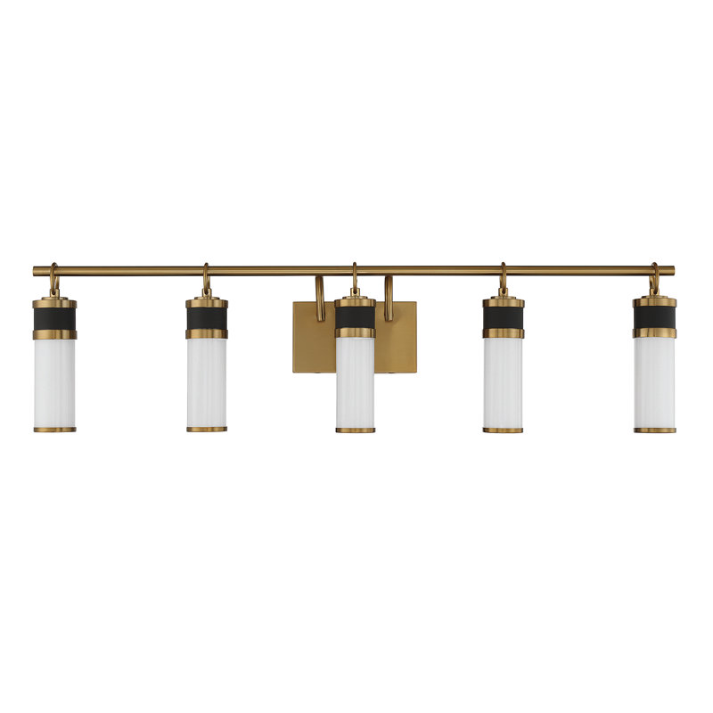 Matte Black and Warm Brass 5-Light LED Bathroom Vanity Fixture