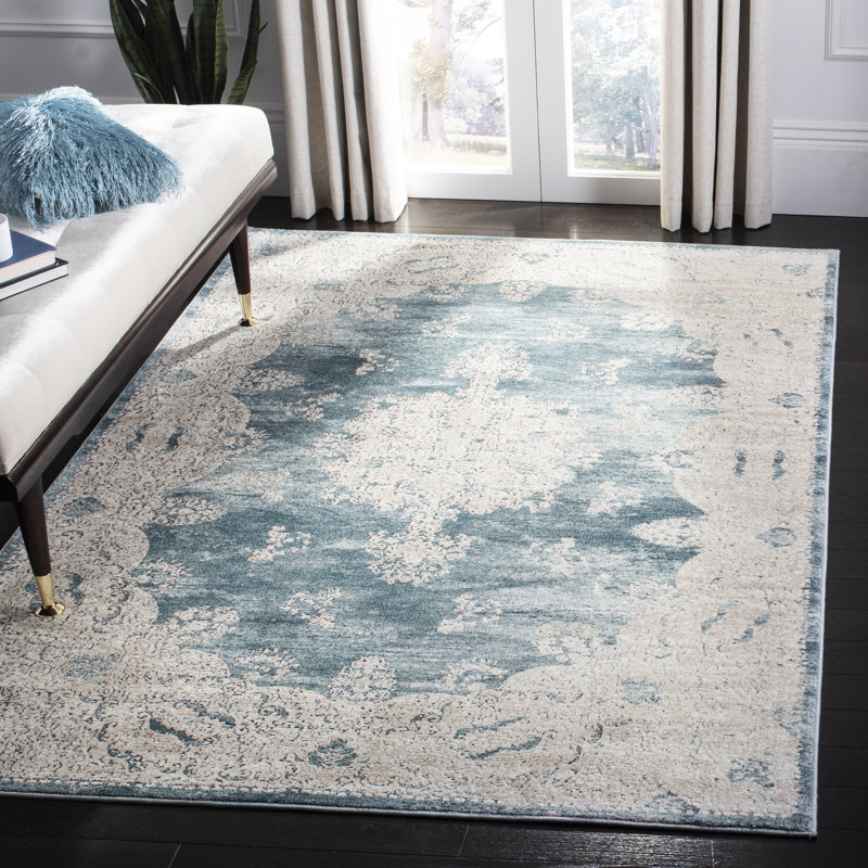 Tapis oriental en viscose bleu / beige Prager, Rectangle 10 pi x 14 pi