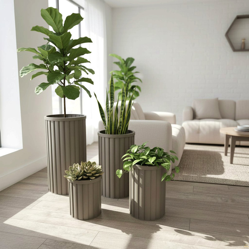 Pot à fleurs rond Strata Colonne MD - Brun moyen, 16.5" H x 10.13" W x 10.13" D, Brown