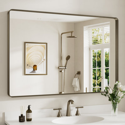 Llesenia Mirror with HD Tempered Glass and Aluminum Alloy Frame, French Cleat Wall-Mounted Bathroom Vanity Mirror