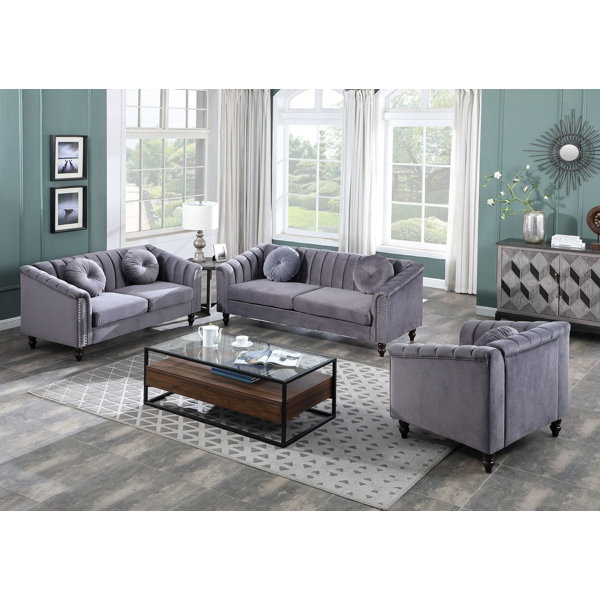 3 PCS Dark Gray Velvet Sectional Sofa Set – OC Homestyle Furniture