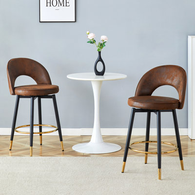Chaise de bar rotative à 360 °. Hauteur totale de 36 pouces. Chaise de bar rembourrée en tissu d'echnologie moderne brun avec de beaux pieds en métal noir pour la salle à manger, la cuisine, la terrasse et la chaise de bureau d'invités. Ensemble de 