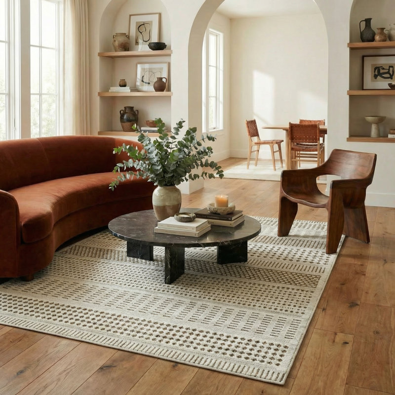Rug Branch Azura 5' x 7' (5'3" x 7'1") Beige/Brown Geometric Indoor Area Rug, Contemporary, Low Pile, Stain-Resistant Carpet - Living Room, Bedroom, Dining Room, and Kitchen