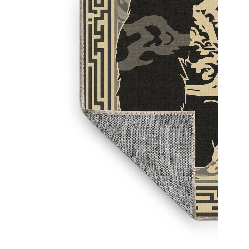 Tapis oriental classique lavable à la machine osckar gorille en noir - reliure beige, 4 x 6