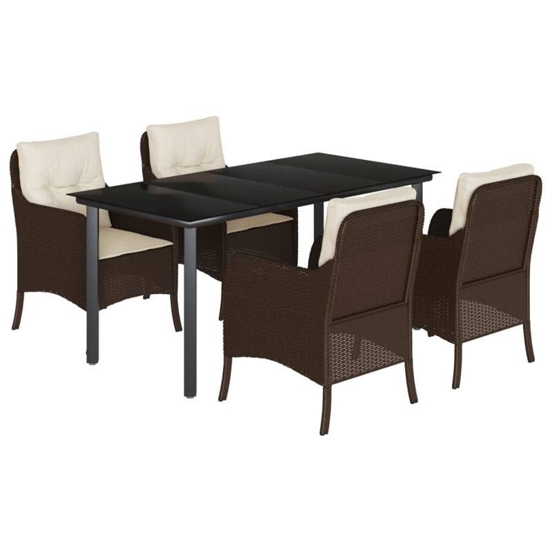Ensemble repas avec coussins en rotin Vidaxl, Gris foncé / Gris, H 29,1 po x l 63 po x P 31,5 po, 6