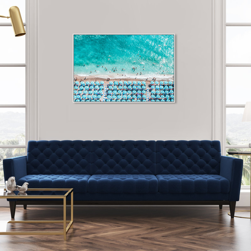 Paradise Beach Umbrellas - impression, Noir, Cadre flottant blanc, H 30 po x l 45 po