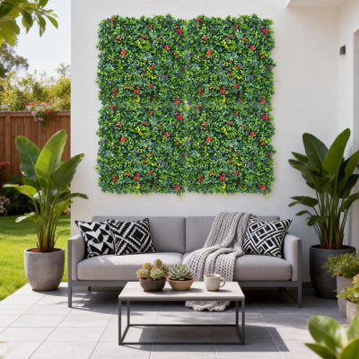 Artificial Grass Wall Panels (12-Pack), 20" x 20" Faux Greenery Hedge, Indoor/Outdoor Privacy Screen