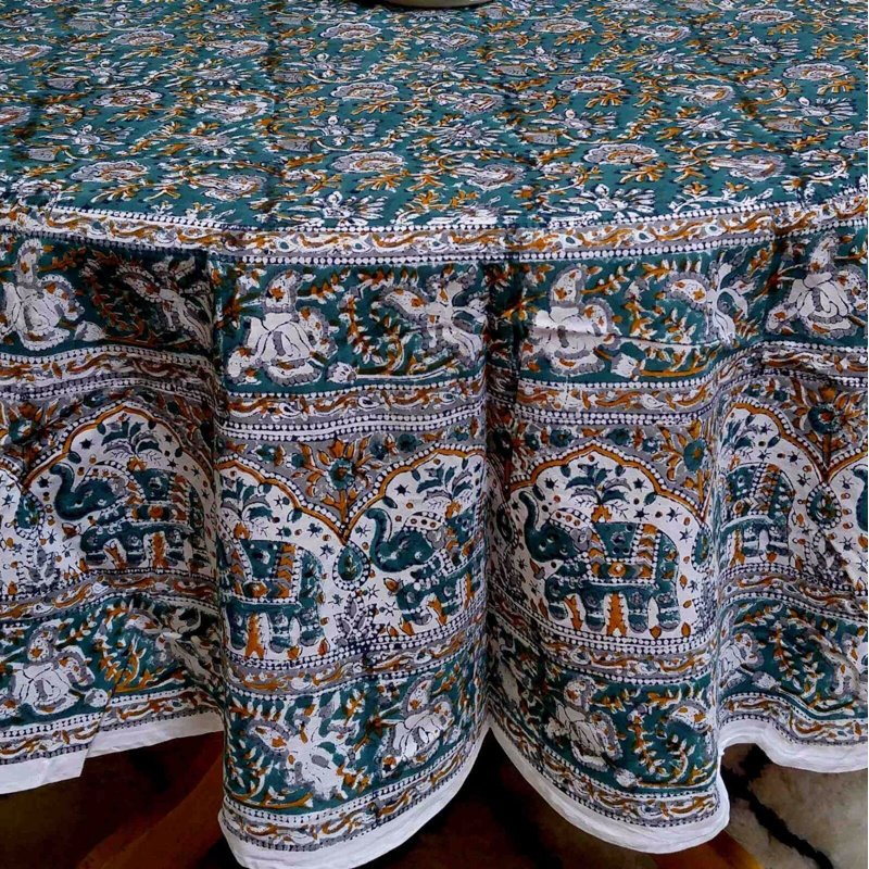 Nazaret Hand Block Print Tablecloth, Green