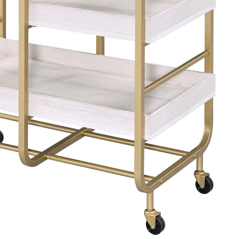 Chariot de service doré et blanc pour la salle à manger - 3 plateaux réglables en métal robuste
