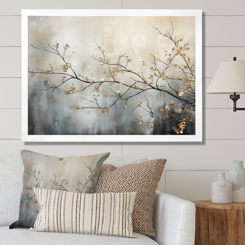 Beige Tree Monochrome Ethereal Reverie I - Minimalism canvas wall art, Tree wall art, White Single Picture Framed