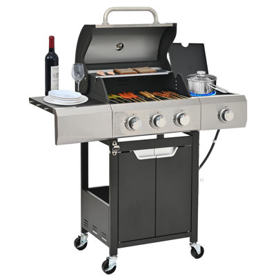 Barbecue au propane 3 brûleurs avec brûleur latéral, acier inoxydable, 376 pieds carrés Po Grilles de cuisson, 44,72 po Profondeur, camping extérieur, largeur du produit 16,83, 40 500, barbecue,
