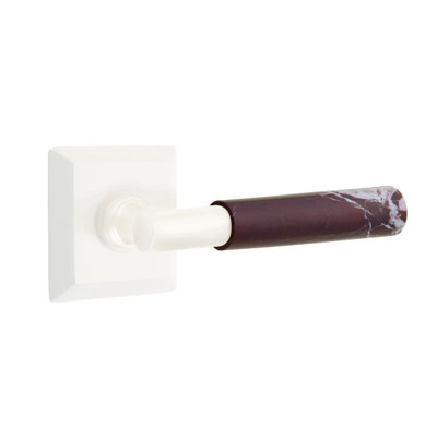 Emtek Select Privacy Leverset w/ Quincy Rosette & T-Bar Stem, Rosso Levanto Marble Lever (CF)