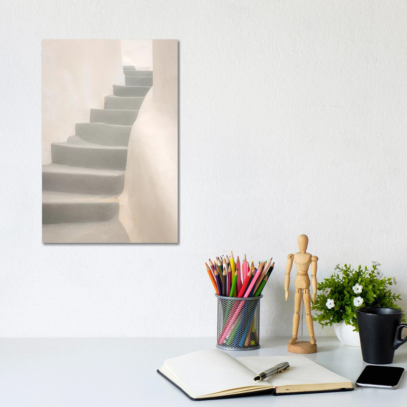 Europe, Greece, Santorini, Thira. White Stairway And Walls. by Jaynes Gallery - Wrapped Canvas Print