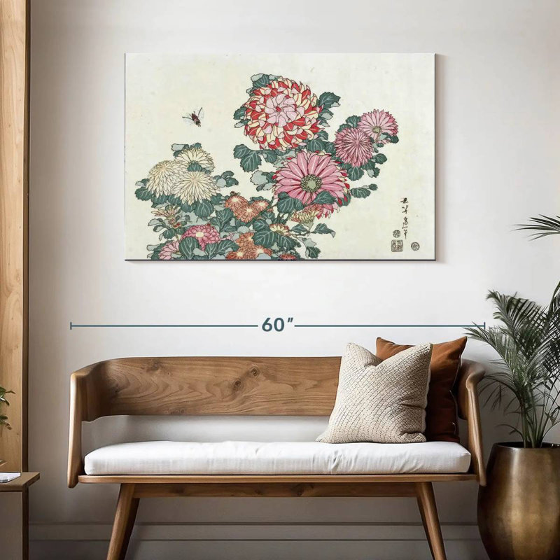 Chrysanthèmes Harnek et une abeille, H 30 po x l 45 po