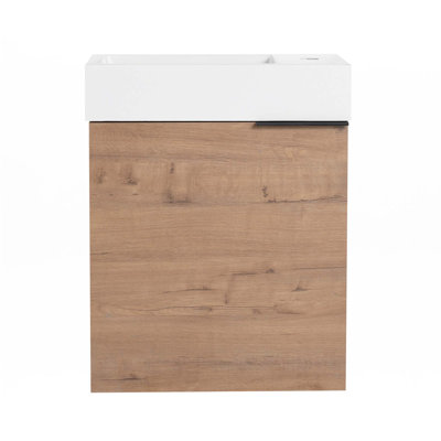 Meuble-lavabo mural 18 po avec lavabo en résine blanche et porte d'armoire à fermeture en douceur 18 po