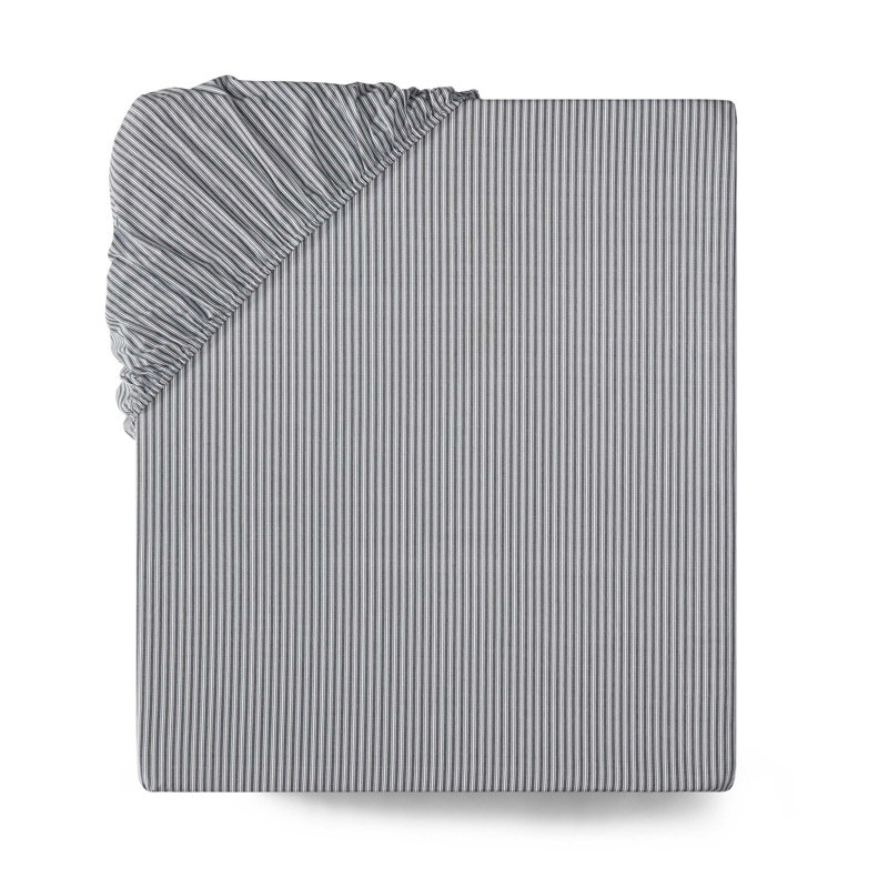 Tommy Hilfiger Highland Ticking Stripe Cotton Blue Twin Fitted Sheet, Gray Stripe, Twin