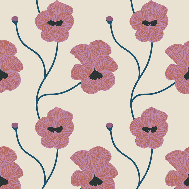 Papier peint floral en lin Flourish - Fuchsia par Natalie Papier, Papier